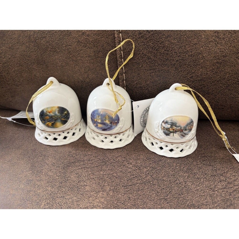 Lot of 3 Thomas Kinkade Painter of Light BELL ORNAMENTS with Tags
